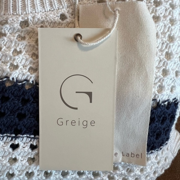 Greige Navy and White Striped Sleeveless Knit Fisherman aesthetic Top Sz L - Picture 5 of 5